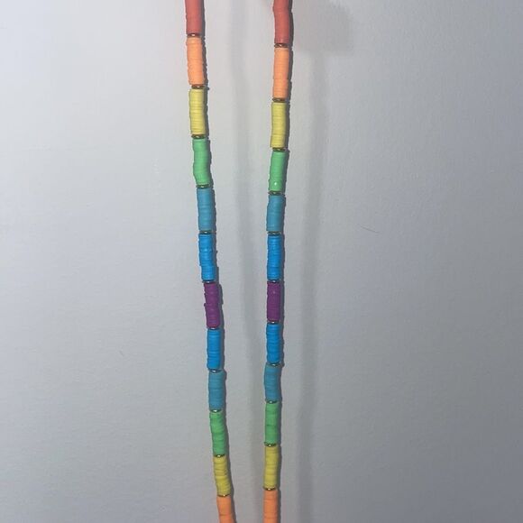 Beaded Rainbow & Gold Lanyard Pride Keychain ROYGBV - Picture 5 of 6